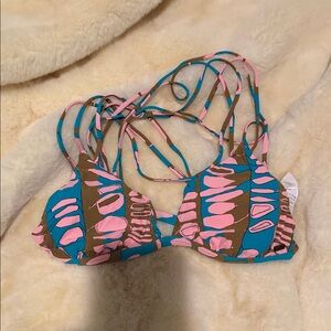 Volcom Pink and Teal Strappy Bikini Top
